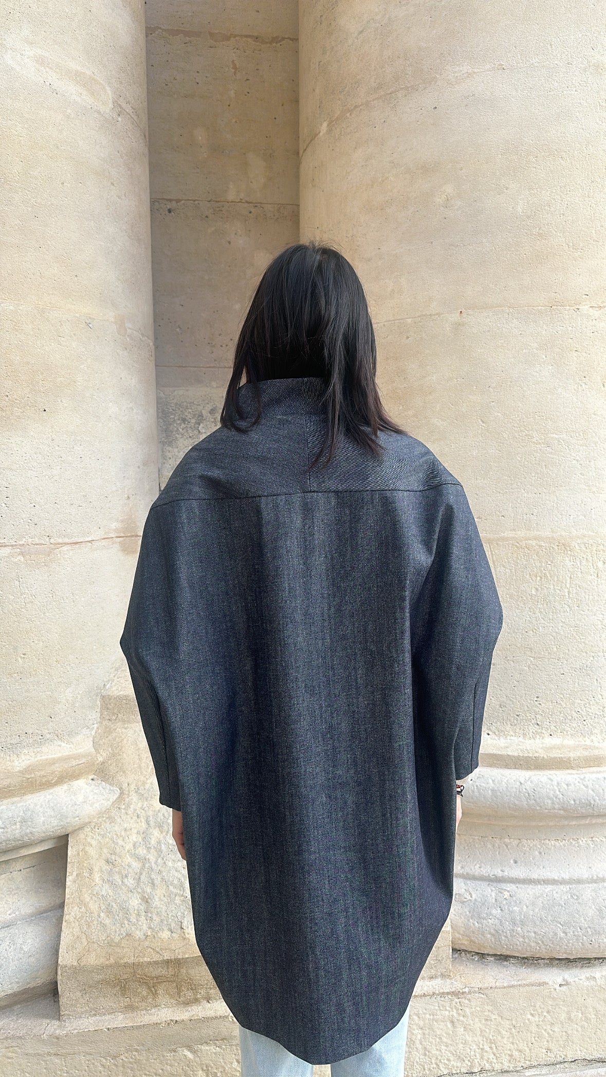 Japanese denim cocoon coat
