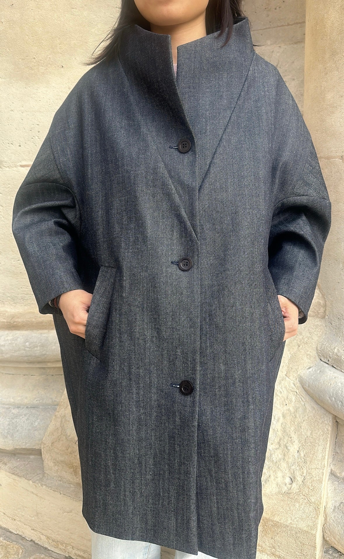 Japanese denim cocoon coat