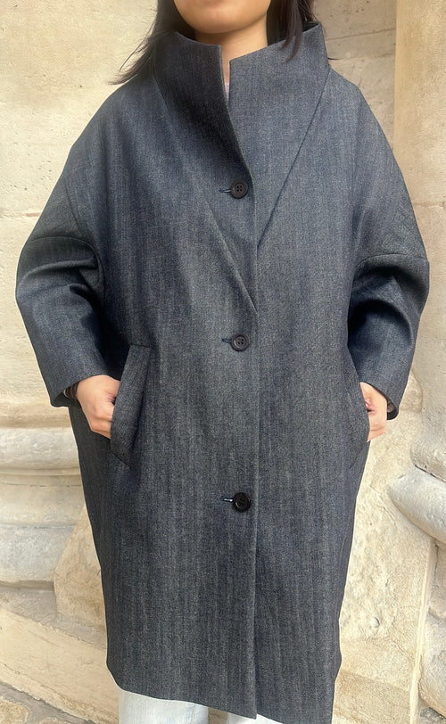 Japanese denim cocoon coat