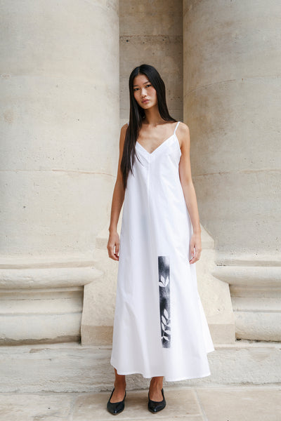 Pure strap dress, artisanal print