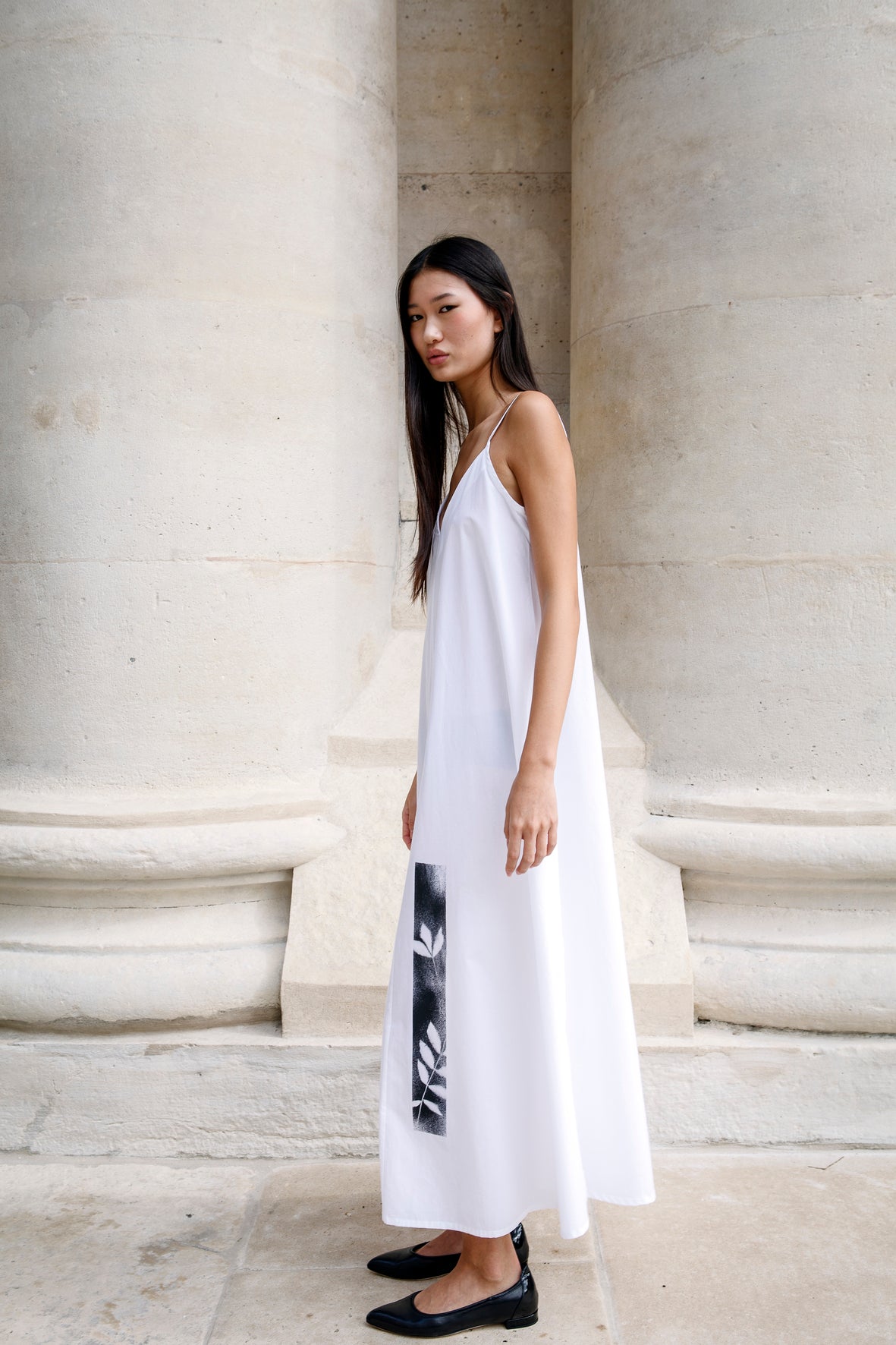 Pure strap dress, artisanal print