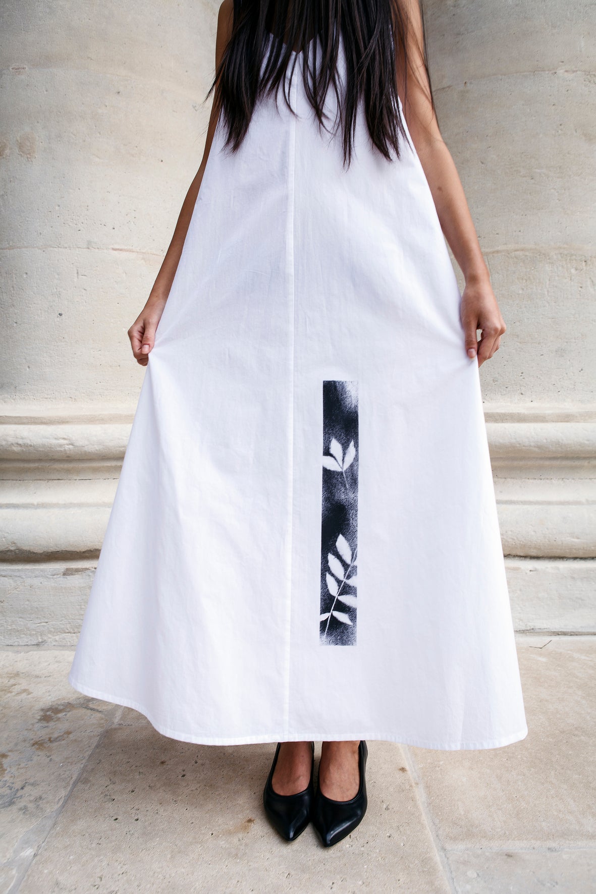 Pure strap dress, artisanal print