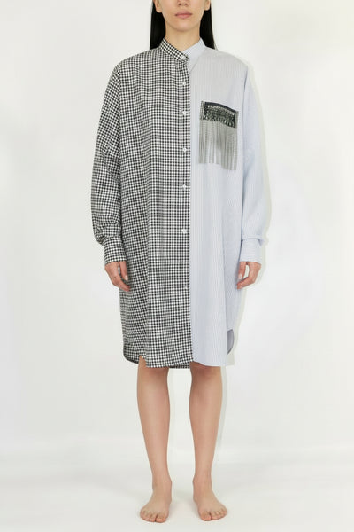 OVERSIZE SHIRT DRESS - Mixed Check Cotton