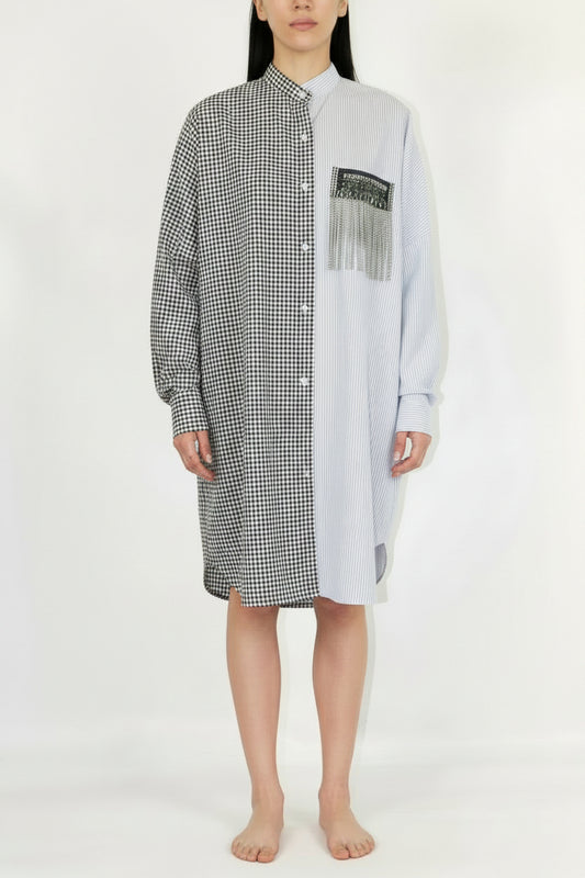 OVERSIZE SHIRT DRESS - Mixed Check Cotton