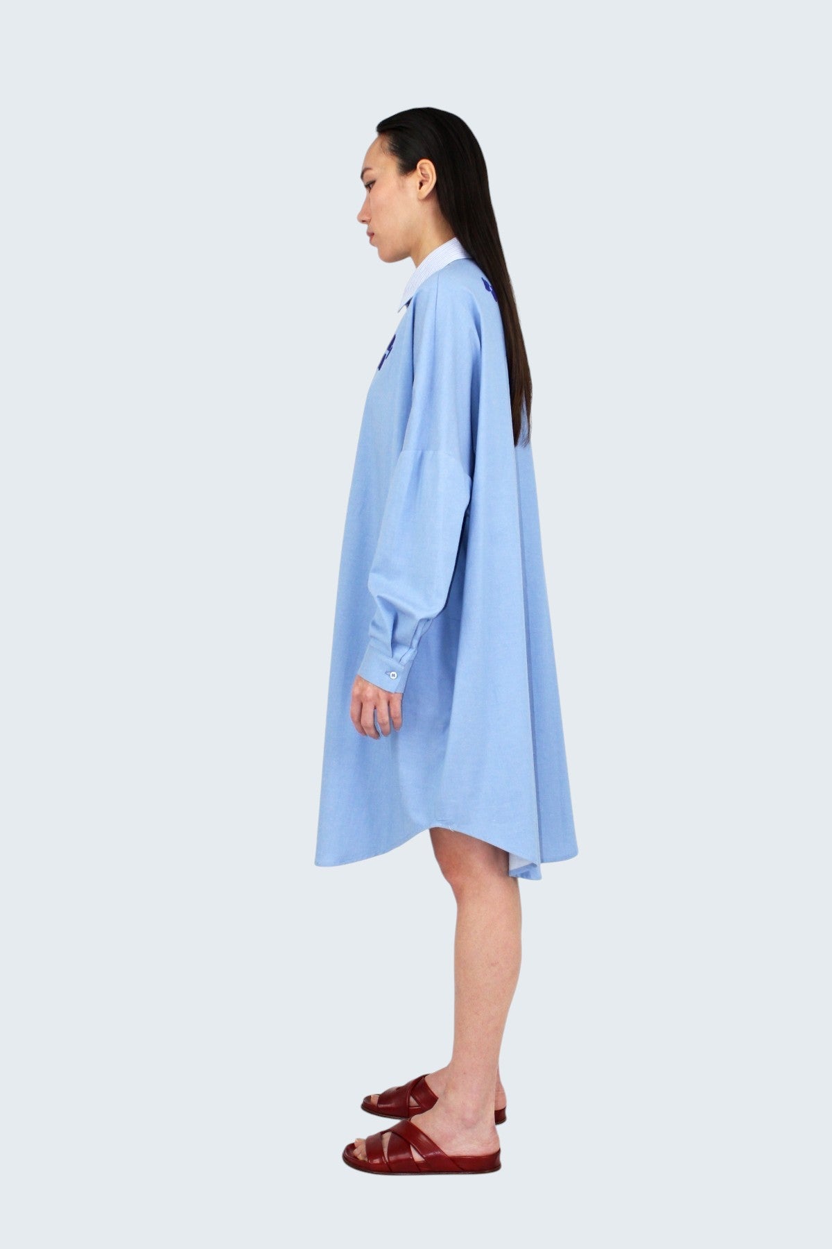 OVERSIZE SHIRT DRESS - Bi-Material Striped Cotton