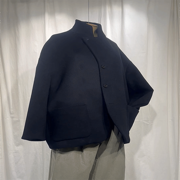 Round shoulder Jacket Coat Navy